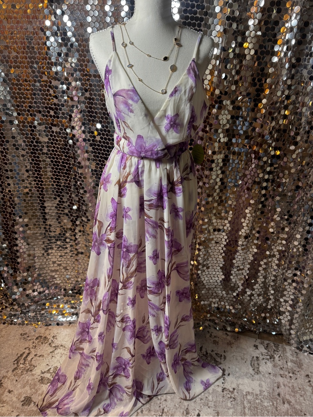 Windsor Cream Maxi Dress with Lavender Floral Print
